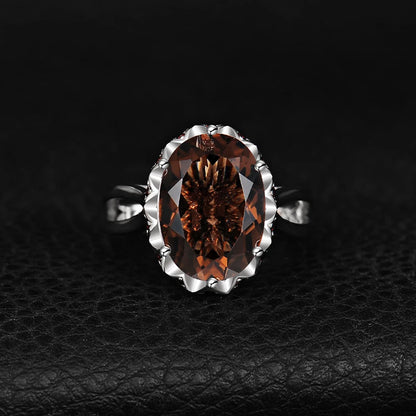 Large 5.7ct Genuine Oval Smoky Quartz 925 Sterling Silver Big Gemstone Cocktail Statement Rings for Women Jewelry