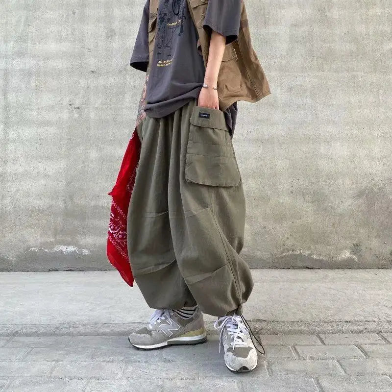 Y2k Baggy Cargo Pants 100% Cotton Joggers Streetwear Old Money Casual Harem Long Trousers Men Wide Leg Oversize