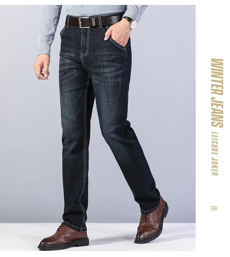 2026 Straight Elastic Cotton Jeans Men Fashion Business Classic Style Jean Denim Pants Trouser