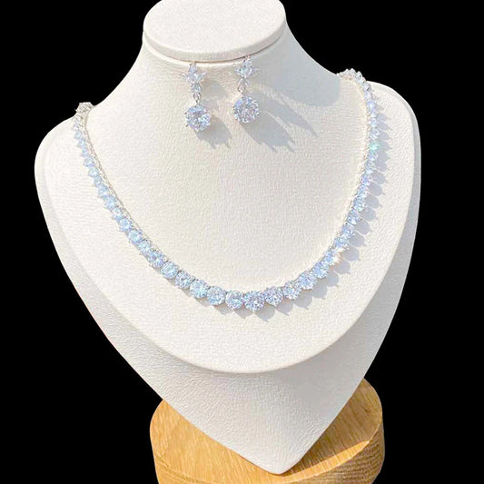 Fashion Water Drop Necklace A Necklace Set Composed Of Different Sizes Of Cubic Zirconia, Used For Party Wedding Jewelry