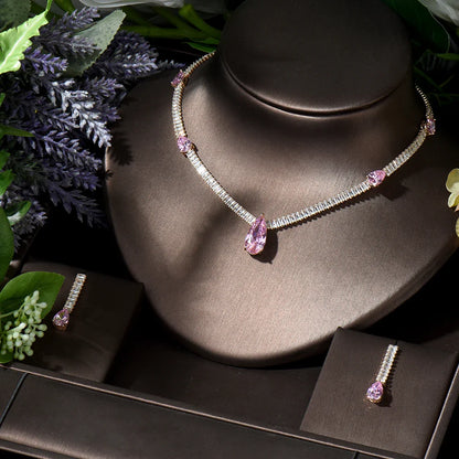 New Arrivial 2pcs Water Drop Multicolor Necklace and Earring Set Cubic Zirconia Nigeria Women Wedding Jewelry Sets N-394