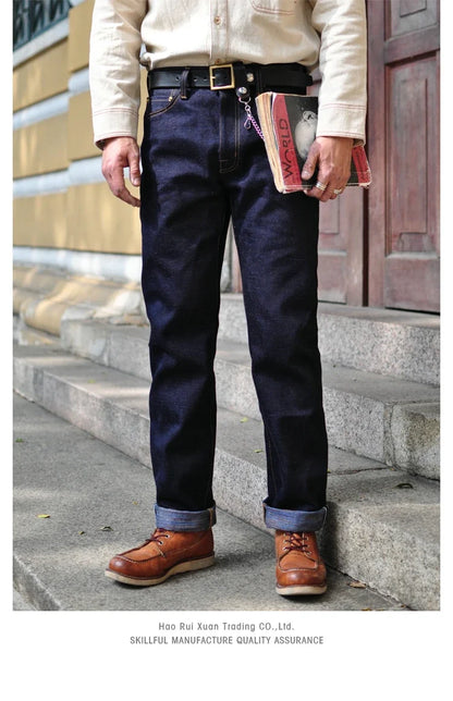 Mens Jeans 21 Oz Rainbow Selvedge Denim Vintage Raw Jeans for Men Sanforized Unwashed Heavyv Denim Jeans
