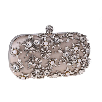 Women's Evening Clutch Bag Party Purse Luxury Wedding Clutches For Bridal Exquisite Crystal Ladies Handbag Apricot Silver Wallet
