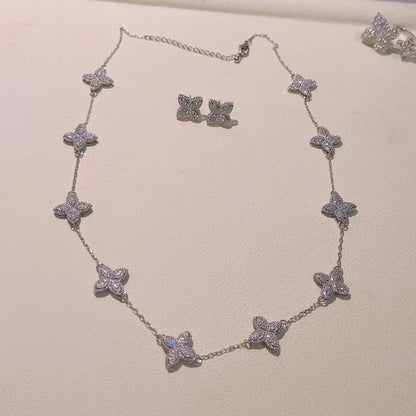 Luxury Flower Statement Necklace earring ring BraceletJewelry Set For Women Wedding Party Full Zircon Dubai Bridal jewelry N0555