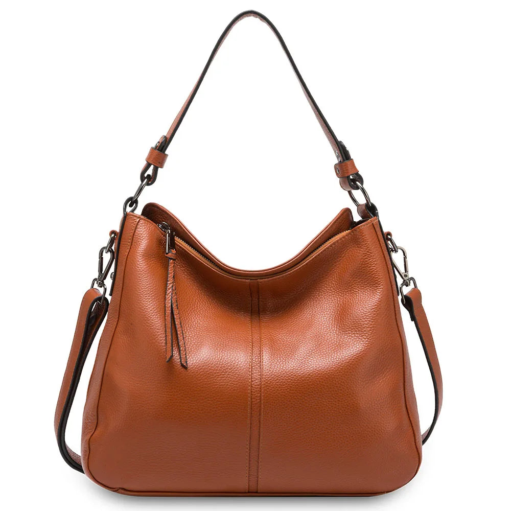 100% Genuine Leather Elegant Women Shoulder Bag Classic Black Hobos Roomy Casual Tote Handbag Crossbody Messenger Grey