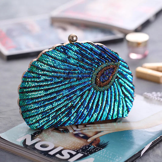 Shell Shape Women's Clutch Bag Sequin Purses and Handbags Luxury Designer Retro Embroidery Evening Bag Female Party Handbag Z079