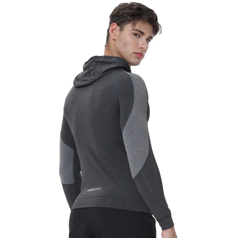 Men Running Sports Jackets Gym Training Zipper Slim Hiking Sweatshirts Comfortable Elastic Quick Dry Fitness Long Sleeve Hooded