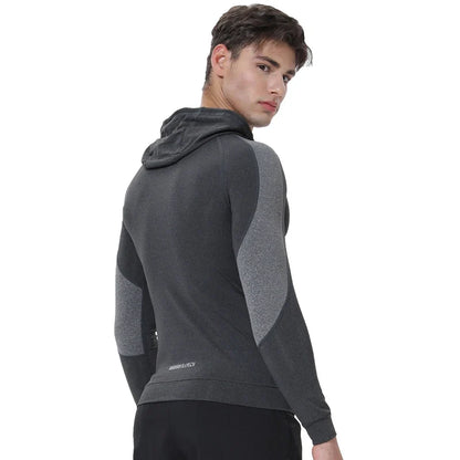 Men Running Sports Jackets Gym Training Zipper Slim Hiking Sweatshirts Comfortable Elastic Quick Dry Fitness Long Sleeve Hooded