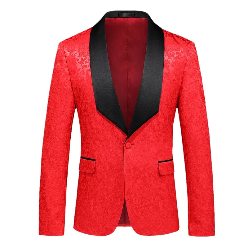 2026 New Men's White Rose Pattern Suit Jacket, Wedding Party Dress Coat, High Quality Men Slim Blazers Masculino Big Size M-6XL