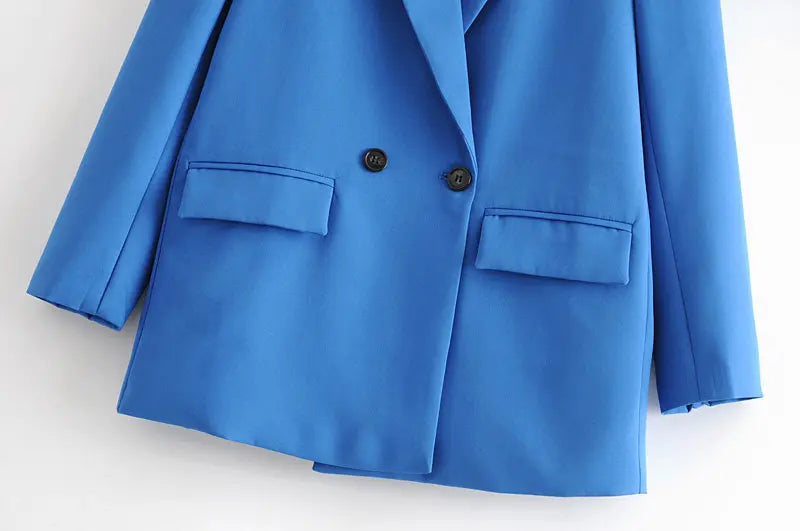 Women Chic Office Lady Double Breasted Blazer Vintage Coat Fashion Notched Collar Long Sleeve Ladies Outerwear Stylish Tops