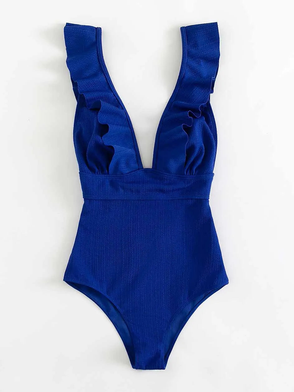 Sexy Ruffle Swimwear Women`s 2025 Deep V One Piece Swimsuit Female Bathing Suit Woman Bodysuit Swimming for Beach Wear Monokini