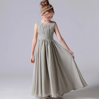 Customized Chiffon Pleated Flower Girl Dresses Sashe Kid Wedding Birthday Party Pageant Gowns Junior Bridesmaid Dress