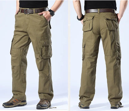 Men's Spring Baggy Cargo Pants Work Overalls Tactical Multi-Pocket Casual Cotton Pants Male Army Straight Slacks Long Trousers