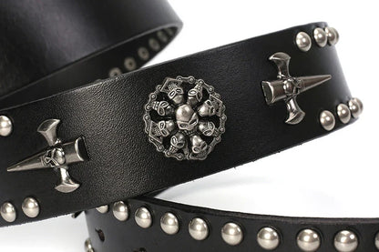 3.8CM Real Genuine Leather Vintage Metal Skull Punk Men Jeans Belt Stud Cowboy Strap Cinturon Ceinture Homme Riem Belts