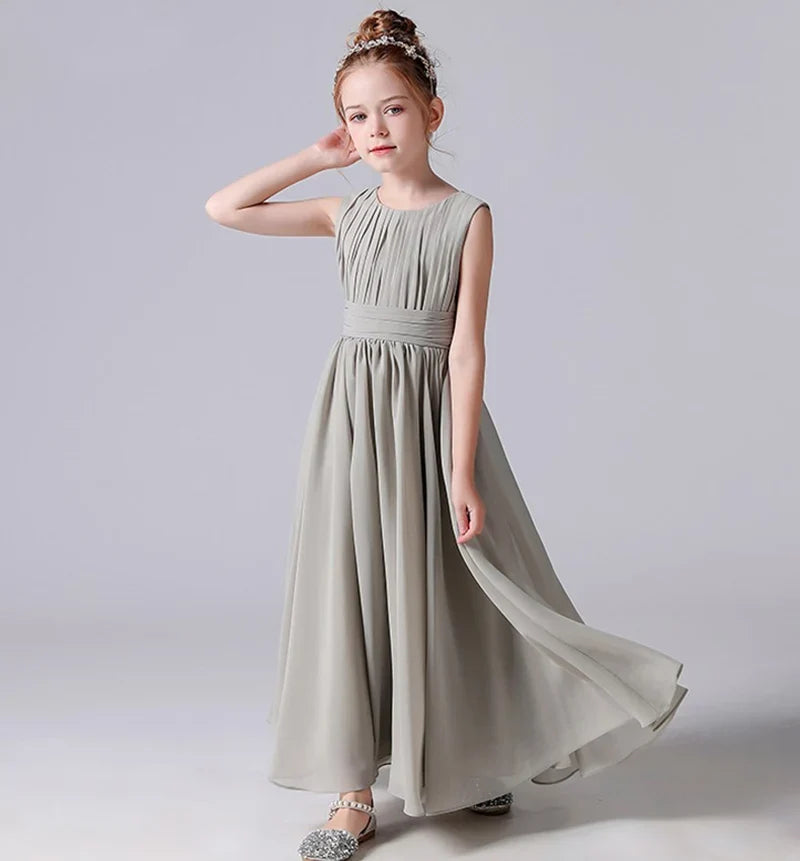 Customized Chiffon Pleated Flower Girl Dresses Sashe Kid Wedding Birthday Party Pageant Gowns Junior Bridesmaid Dress