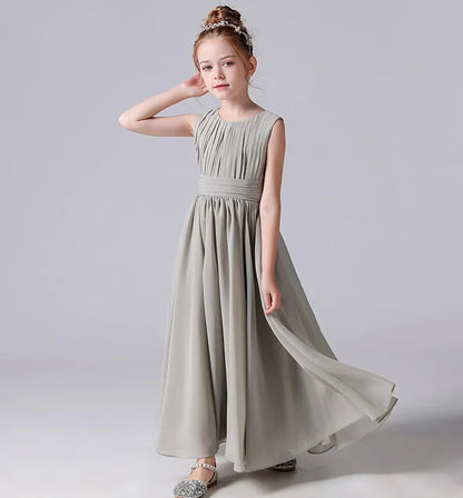 Customized Chiffon Pleated Flower Girl Dresses Sashe Kid Wedding Birthday Party Pageant Gowns Junior Bridesmaid Dress