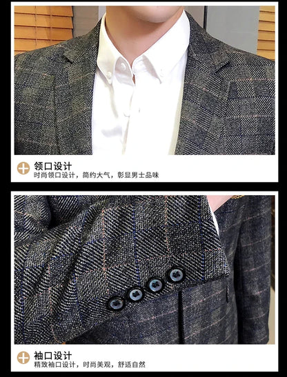 British's Style Vintage Plaid Blazer Men Casual Slim Fit Suit Jacket Single Button Business Social Blazer Plus Size M-5XL Hombre