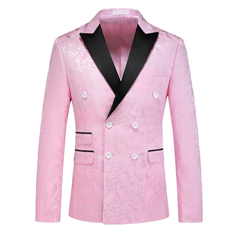 2026 New Men's White Rose Pattern Suit Jacket, Wedding Party Dress Coat, High Quality Men Slim Blazers Masculino Big Size M-6XL