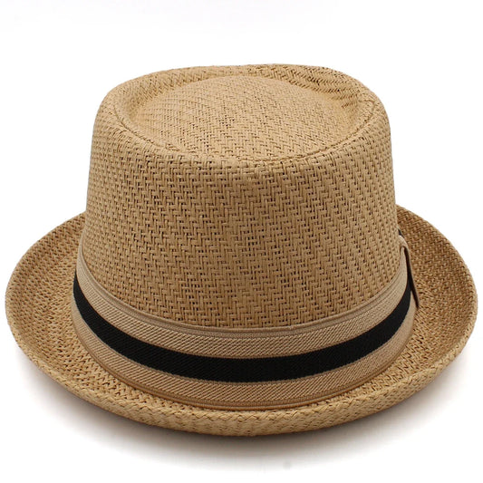 Men Women Classical Straw Pork Pie Hats Fedora Sunhats Trilby Caps Summer Boater Street Outdoor Travel Party Size US 7 1/4 UK L