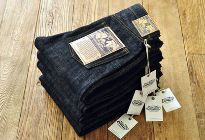 308XX-BO-Wind Jeans for Men Furinkazan Selvedge raw denim Jeans Mens Jeans 66 MODE Fit 16.8 OZ Silver-plated Buttons