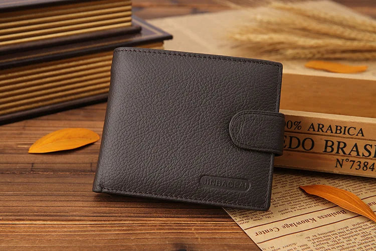 Retro Men Wallets Genuine Leather Card Horder Short Zipper Buckle Male Wallet Coin Pocket Photo Holder Men's Wallet