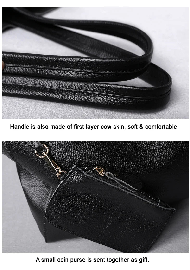 2023 New Women Deluxe Cowhide Genuine Leather Totes Handbag Lady Simple Soft Satchels Bag High Capacity Waterproof Shopping Bags