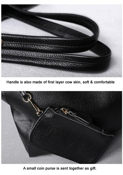2023 New Women Deluxe Cowhide Genuine Leather Totes Handbag Lady Simple Soft Satchels Bag High Capacity Waterproof Shopping Bags