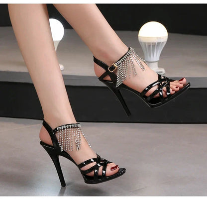 Model Catwalk High Heels Stiletto Sexy Platform 11cm Sandals Female Summer Red party Shoes Woman Sandals Cross Straps Size 43