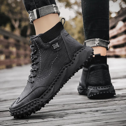 Winter Warm Men's Casual Shoes Fashion Men's Leather Boots Comfortable Men's Ankle Boots Outdoor High Quality Hiking Boots Men