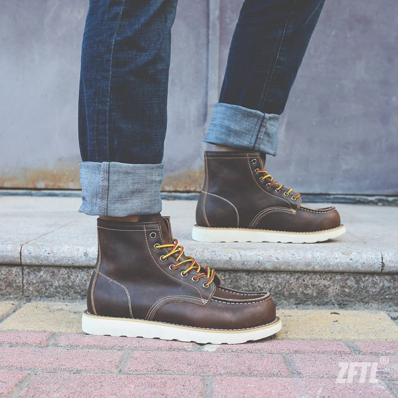 Men's Ankle Boots American retro tooling boots Casual Crazy Horse Leather Men's Boots Vintage Man Lace up Boots 2025