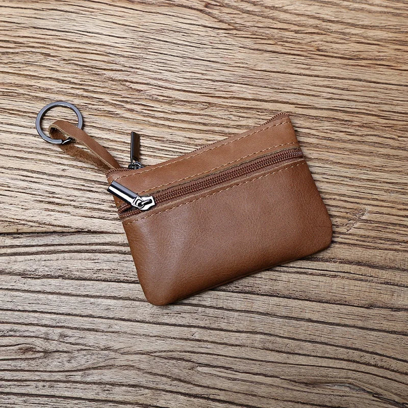 Genuine Leather Mini Coin Purse for MenTop Layer Cowhide Wallet Women Zipper Vintage Card Bag Short Lady Wallet Key Case NZPJ