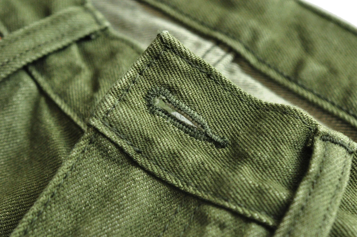 Men Jeans Vulcanization Olive Green 107 Selvedge Denim Jeans Men Washed Slim Fit 14 Oz Zipper Fly