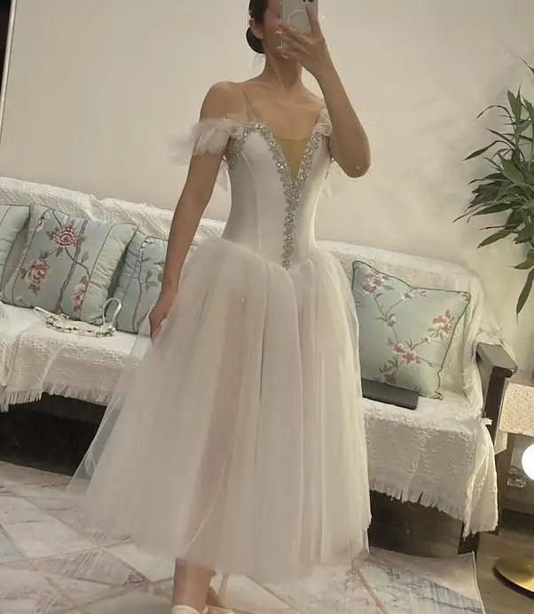 White Ballet Dress Long Romantic Ballet Tutu Professional Ballet Swan Lake Ballerine Femme Children Girls Fairy Ballet Costume