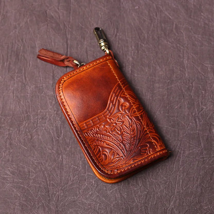Men's Leather Key Bag, The First LayerOf Cowhide, Ladies' Purse, Multi-functional Vintage Vegetable Tanned Leather ID Bag.