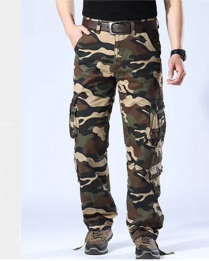 Men's Spring Baggy Cargo Pants Work Overalls Tactical Multi-Pocket Casual Cotton Pants Male Army Straight Slacks Long Trousers