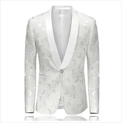 2026 New Men's White Rose Pattern Suit Jacket, Wedding Party Dress Coat, High Quality Men Slim Blazers Masculino Big Size M-6XL
