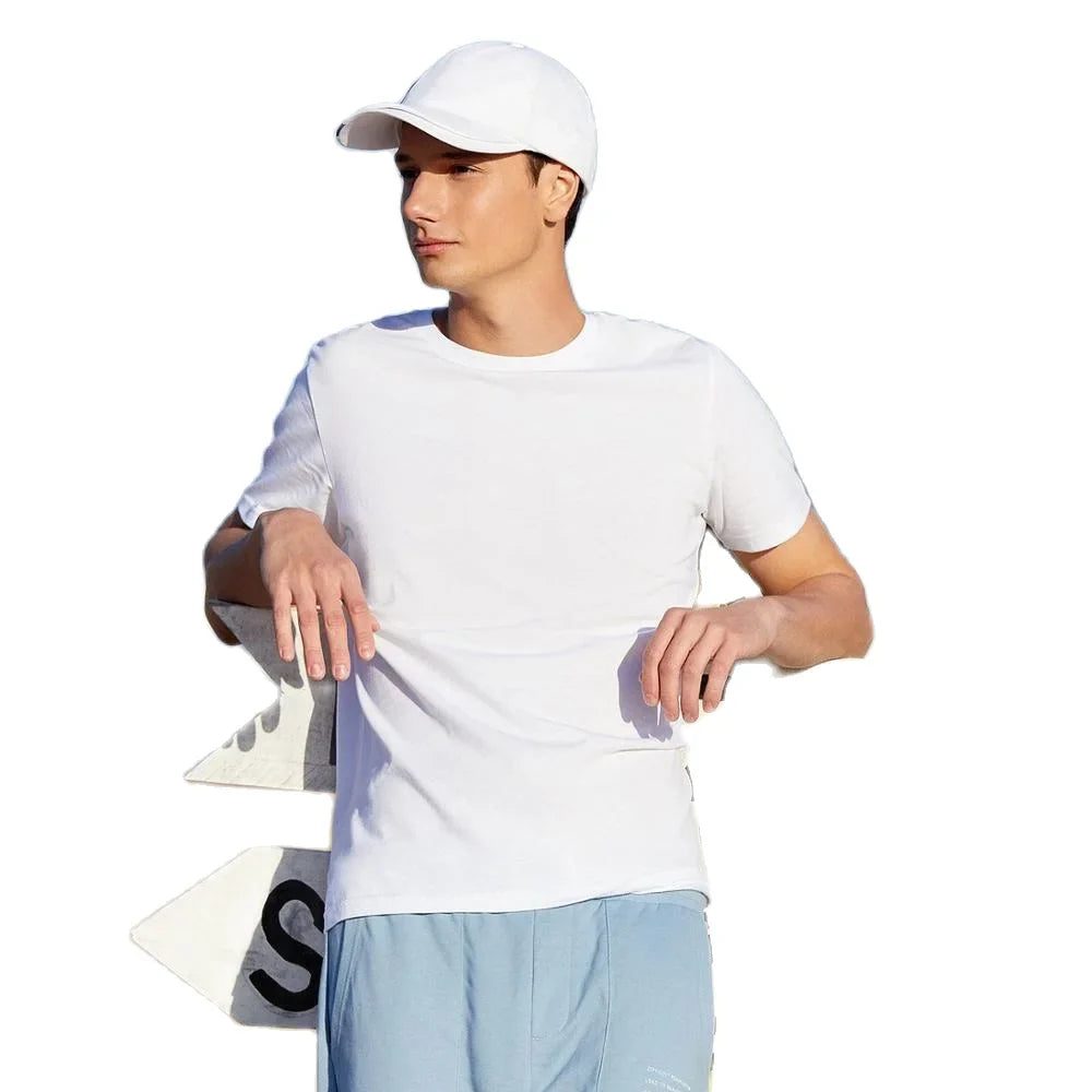Summer Cotton T Shirts Men 2025 Simple O Neck Stretch Solid New Tops Clothing Casual Tshirt Man Streetwear Cool Tee Shirts