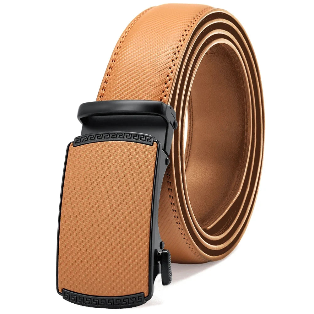 Multicolor Genuine Leather Men's Belts Fashion Business Automatic Buckle Straps Ratchet Cow Leather Waistband 3.5cm Width