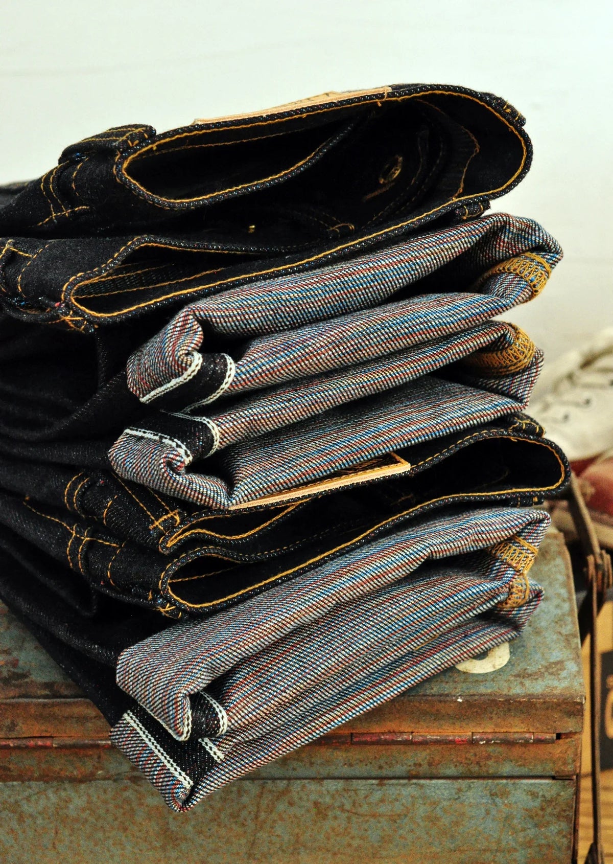 Mens Jeans 21 Oz Rainbow Selvedge Denim Vintage Raw Jeans for Men Sanforized Unwashed Heavyv Denim Jeans
