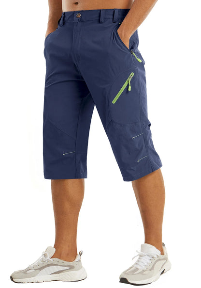 Below Knee Length Summer Waterproof Shorts Mens Quick Drying 3/4 Capri Pants Hiking Walking Sports Outdoor Nylon Shorts