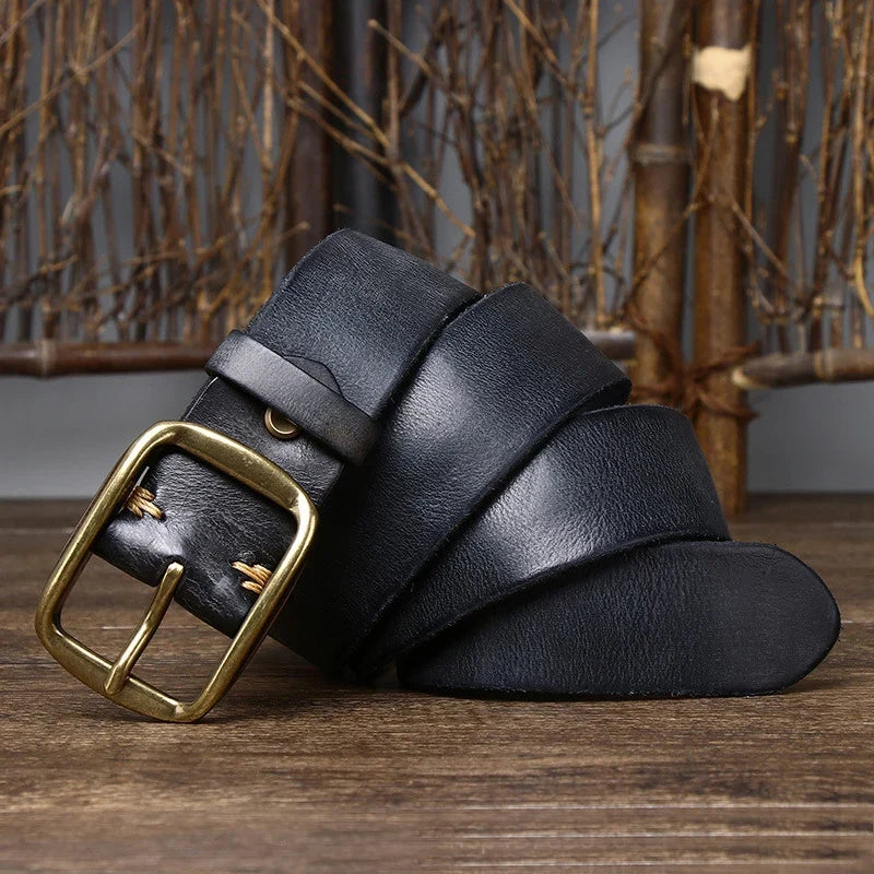 3.8CM Thick Cowhide Copper Buckle Genuine Leather Casual Jeans Belt Men High Quality Retro Luxury Male Strap Cintos