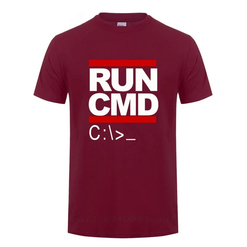 Run Cmd Computer Programmer Tshirts Funny Birthday Gift For Man Boyfriend Husband Summer 2023 Short Sleeve Cotton T-Shirt