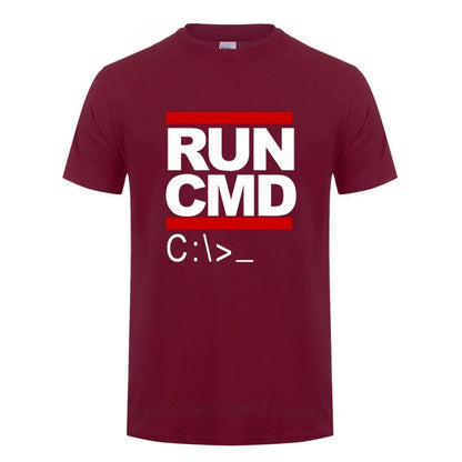 Run Cmd Computer Programmer Tshirts Funny Birthday Gift For Man Boyfriend Husband Summer 2023 Short Sleeve Cotton T-Shirt
