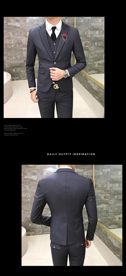 Men's Suits High Quality Wedding Groom Tuxedos Single Button Slim Fit Business Prom Dress Men's Formal Dress Suits