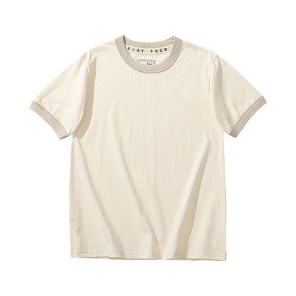 Summer New Couple Beach Tops  Fashion Casual Stitching Color Collar Tee Short Sleeve of Unisex Cotton Comfortable O-Neck T-shirt