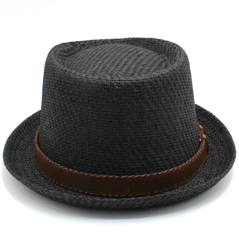 Men Women Classical Straw Pork Pie Hats Fedora Sunhats Trilby Caps Summer Boater Beach Outdoor Travel Party Size US 7 1/4 UK L
