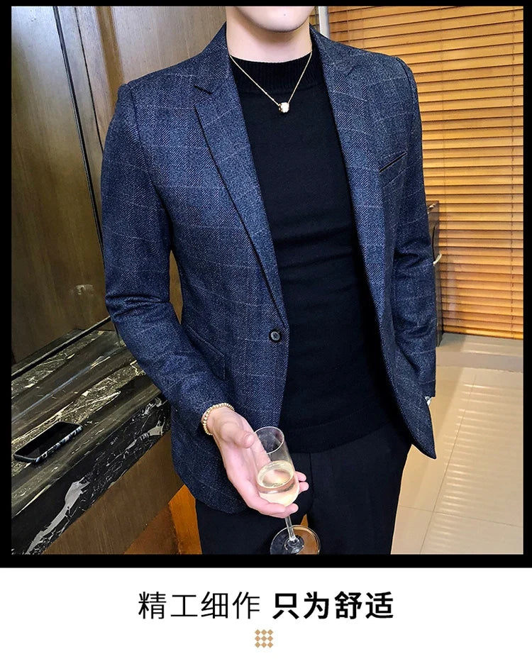 British's Style Vintage Plaid Blazer Men Casual Slim Fit Suit Jacket Single Button Business Social Blazer Plus Size M-5XL Hombre