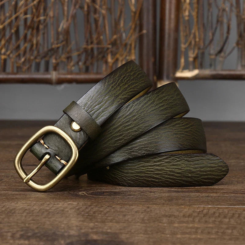 2.8cm Retro Female Real Thick Genuine Leather Belt Copper Pin Buckle Women Cowskin Jeans Belt Girl Simple Ladies Waist Strap