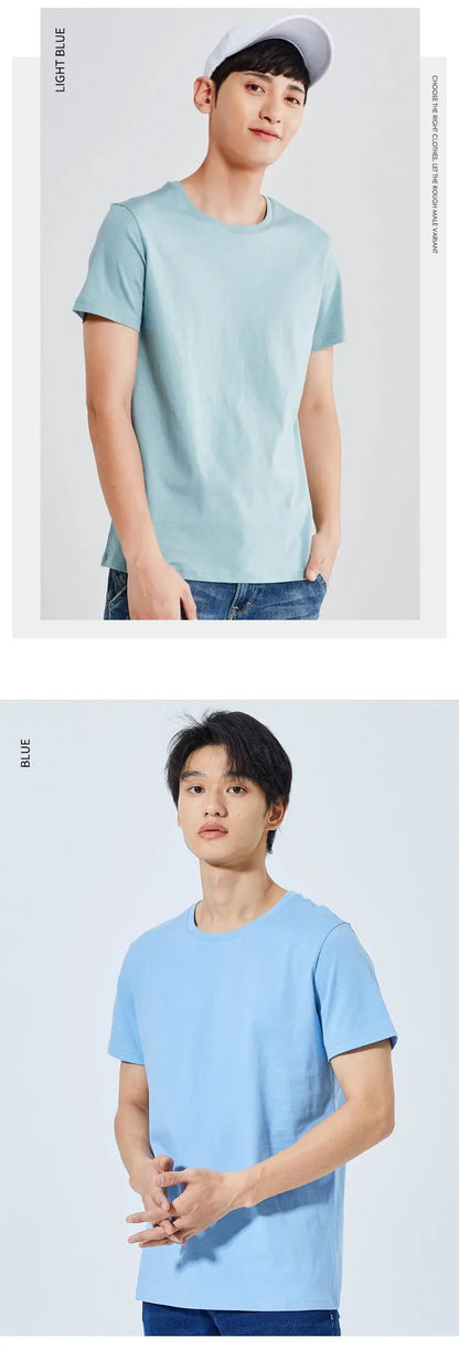 Summer Cotton T Shirts Men 2025 Simple O Neck Stretch Solid New Tops Clothing Casual Tshirt Man Streetwear Cool Tee Shirts