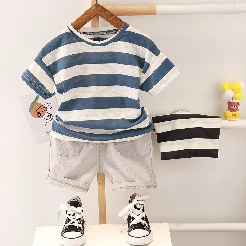 New Summer Baby Boys Clothes Suit Children Girls Cotton Striped T-Shirt Shorts 2Pcs/Sets Toddler Casual Clothing Kids Tracksuits